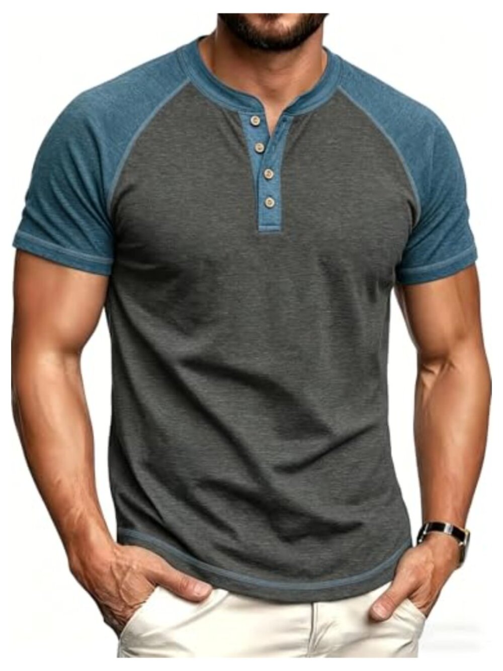Men's Henley T-Shirt Short Sleeve Cotton Blend Casual Summer Tee